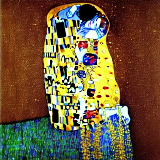 Image similar to Klimt's The Kiss but painted by Vincent Van Gogh