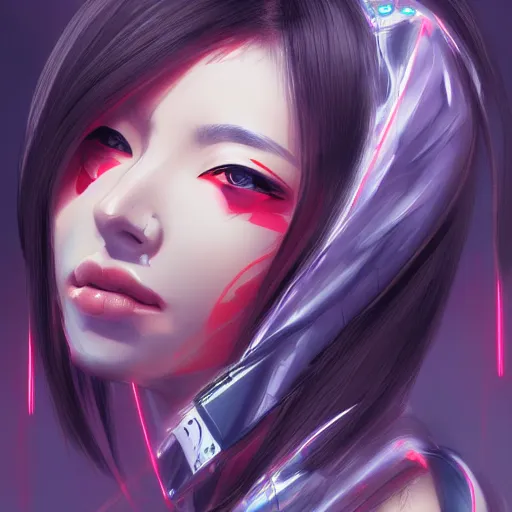 Prompt: portrait of a beautiful women by pu hua, cyberpunk art, pixiv contest winner. anime aesthetic. futuristic. detailed painting