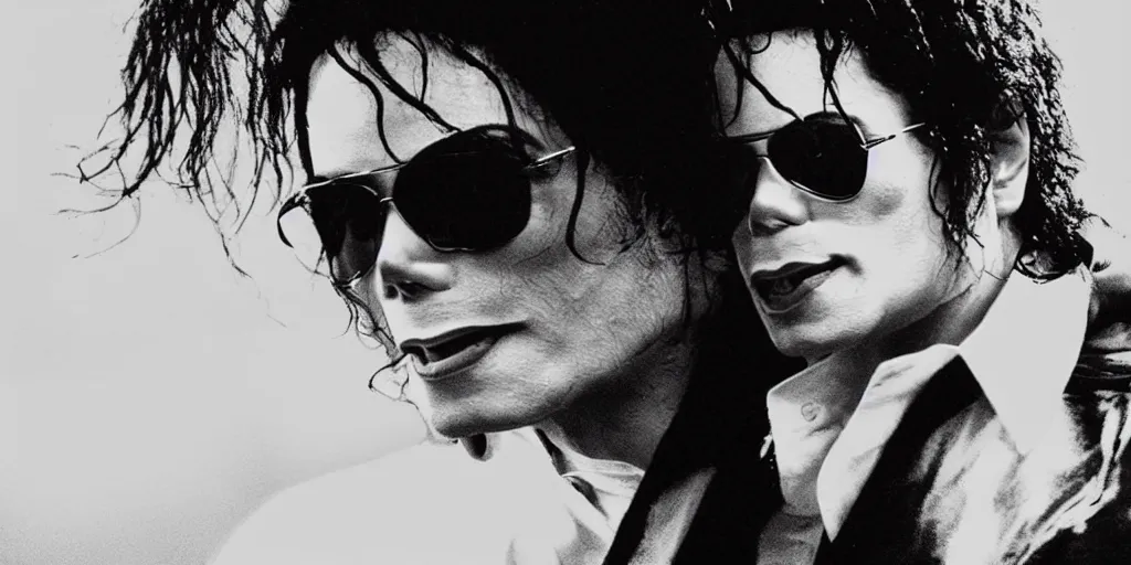 Prompt: michael jackson by himself 2 0 0 9 style wearing shades, studio solo, this is it style, photo real, pores, motion blur, solo, by himself, heroic pose, real life, spotted, ultra realistic face, accurate, 4 k, movie still, uhd, sharp, detailed, cinematic, render, modern