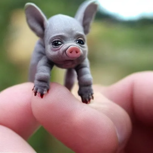 Image similar to a tiny pigmy baby demon in the palm of a person's hand, super cute