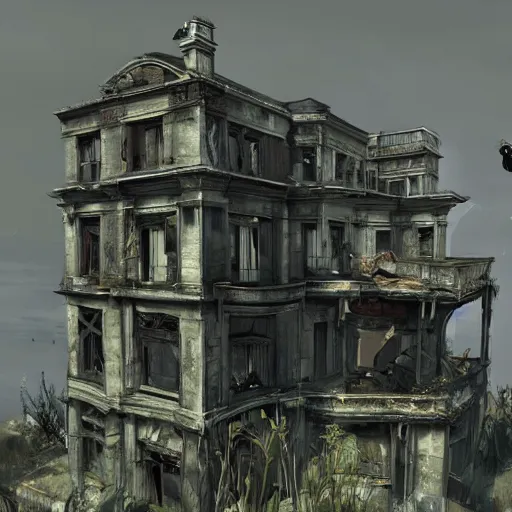 Image similar to an old abandoned mansion, dishonored game artstyle