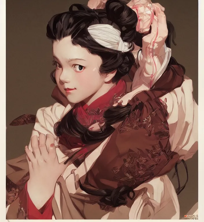 Image similar to Nezuko, very detailed, digital art, concept art, studio quality, fantasy, art style by J. C. Leyendecker