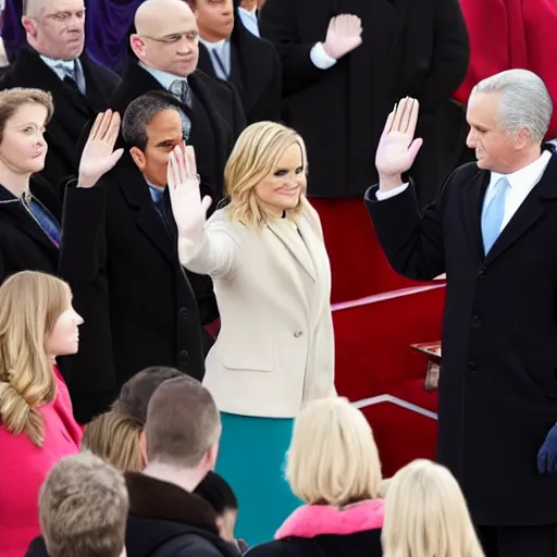 Prompt: Amy Poehler taking the oath of office at inauguration