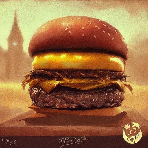 Image similar to a burger with a crown,digital art,ultra realistic,ultra detailed,art by greg rutkowski