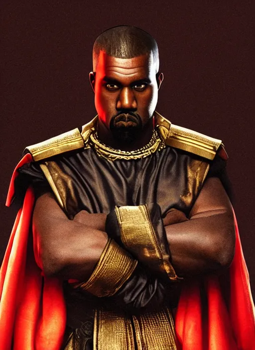 Prompt: kanye west as emperor napoleon in mortal kombat, splash art, movie still, cinematic lighting, dramatic, octane render, long lens, shallow depth of field, bokeh, anamorphic lens flare, 8 k, hyper detailed, 3 5 mm film grain