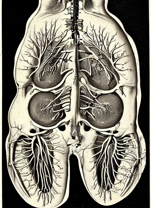 Image similar to anatomy textbook scientific anatomical illustration, made by Wenceslas Hollar and Ernst Haeckel in vintage Victorian England colourised print style