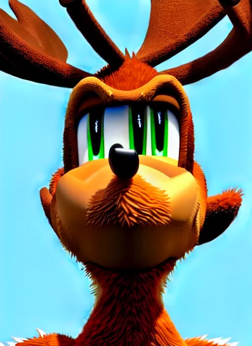 Prompt: highly detailed closeup of a wacky moose character, from sonic the hedgehog, sonic video game series, character concept art