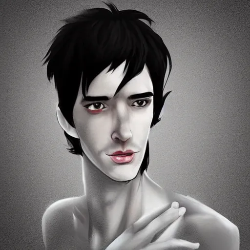 a tall skinny man with messy black hair, white skin, | Stable Diffusion