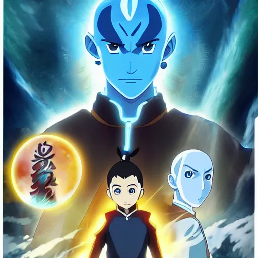 Prompt: anime key visual of avatar : the last airbender, acrylic painting, cinematic, dramatic lighting, realistic eyes, aesthetically pleasing, anatomically correct