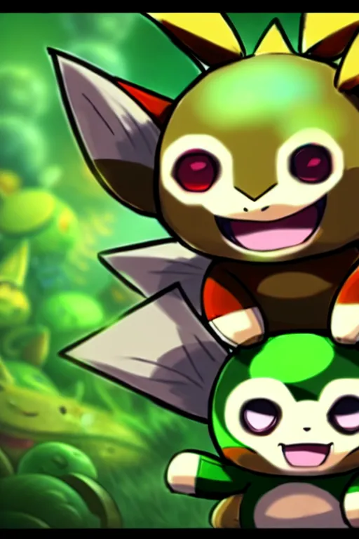 Image similar to teemo, a pokemon trading card of teemo, highly detailed pokemon trading card screenshot