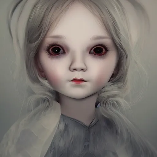Image similar to porcelain doll sitting on a couch with a spirit trapped inside stares intently into the camera, endless gaze, nightmare digital art, artstation, ultra detailed, beautiful aesthetic art