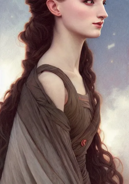 Prompt: sansa with long big nose, intricate, elegant, highly detailed, digital painting, artstation, concept art, smooth, sharp focus, illustration, art by artgerm and greg rutkowski and alphonse mucha and william - adolphe bouguereau