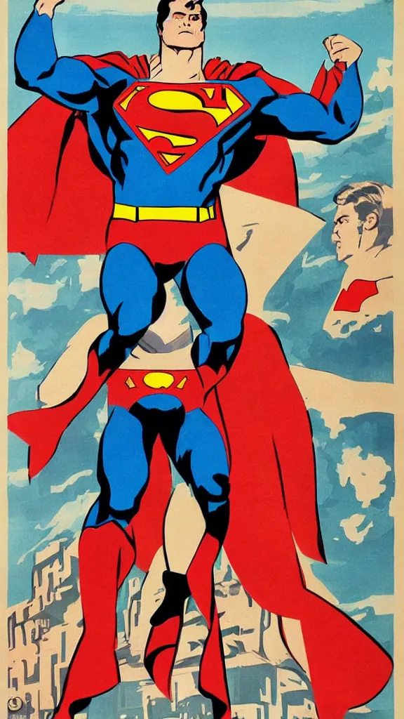 Image similar to superman soviet union propaganda poster