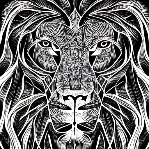 Image similar to a symmetrical portrait illustration of a lion black and white hand drawn sketch on artstation 4 k intricate extremely detailed digital art by alex grey