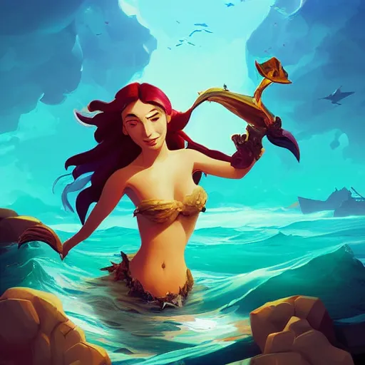 Image similar to painting mermaid treasure on sea of thieves game avatar hero smooth face median photoshop filter cutout vector, behance hd by jesper ejsing, by rhads, makoto shinkai and lois van baarle, ilya kuvshinov, rossdraws global illumination