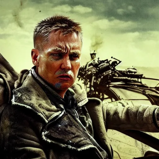 Image similar to portrait of Donald Trump as a post-apocalyptic warchief in the style of Fury Road, 4k, high detail