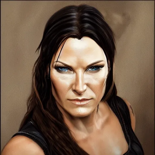 Image similar to Floor Jansen as Lara Croft highly detailed headshot Portrait.