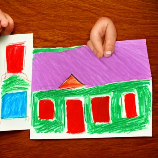 Image similar to a childs crayon drawings of a house