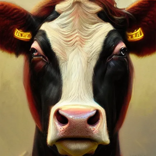 Image similar to cow as a realistic fantasy knight, closeup portrait art by donato giancola and greg rutkowski, realistic face, digital art, trending on artstation, symmetry!!