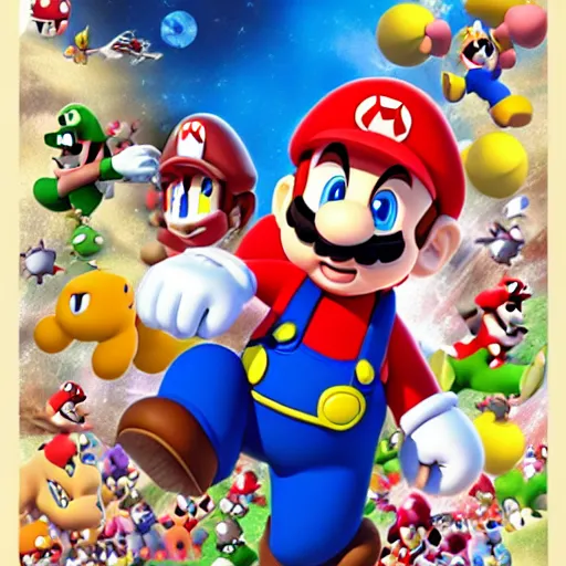 Image similar to super mario brothers and kirby super star ultra movie poster with pokemon super smash bros and princess peach star wars theme pokemon style detailed and accurate eyes