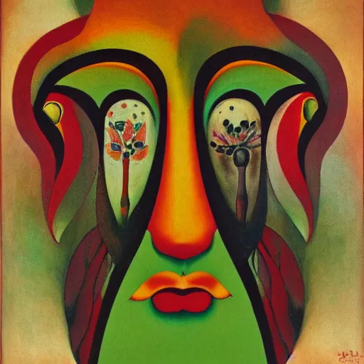 Image similar to floral face portrait by leonetto cappiello and wojciech siudmak and ernst fuchs, anni albers, oil on canvas