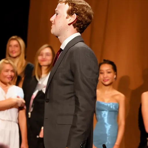 Prompt: mark zuckerberg is the prettiest girl at the pageant, spotlight, beautiful, elegant, wide shot, live on stage, extreme detail
