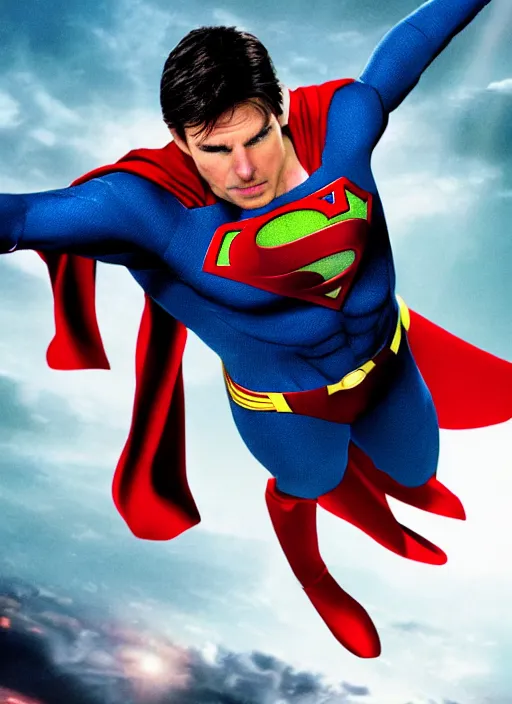 Prompt: film still of tom cruise as superman 8 2 0 2 3