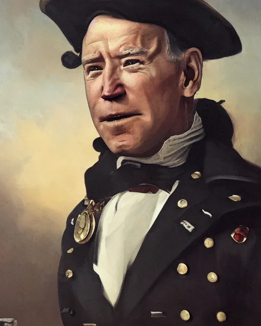 Prompt: a portrait of Joe Biden as a steampunk captain, art by by Joseph Karl Stieler and Théodore Gericault and Eugène Delacroix, highly detailed, trending on artstationhq