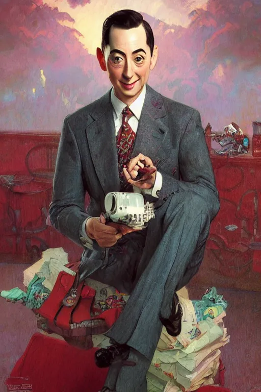 Prompt: Peewee Herman portrait by Stanley Artgerm Lau, greg rutkowski, thomas kindkade, alphonse mucha, loish, norman Rockwell