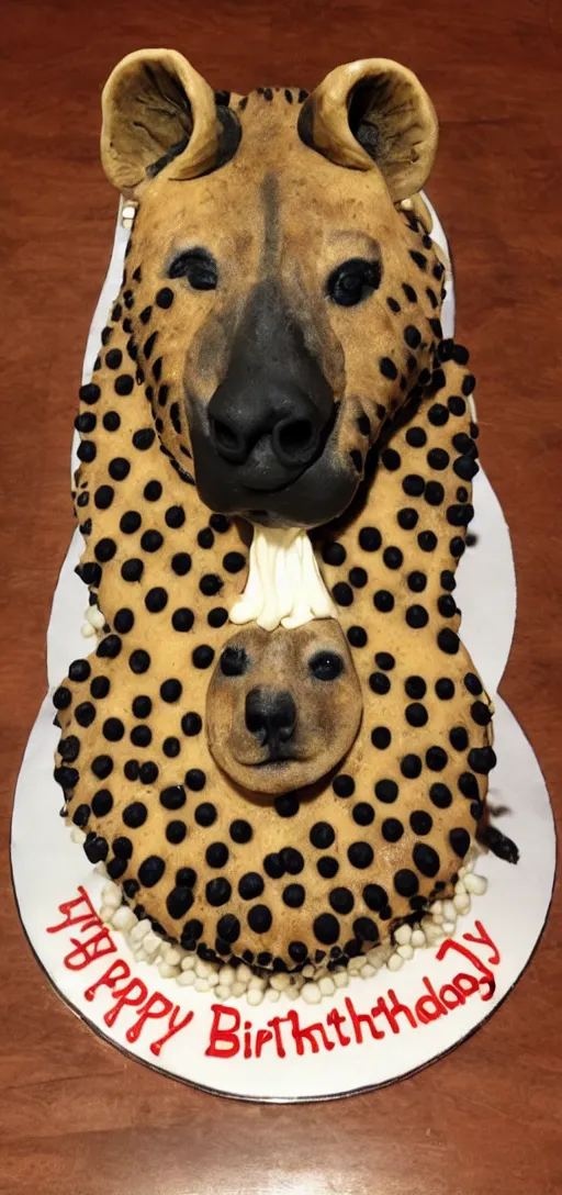 Image similar to birthday cake with hyena sitting on top