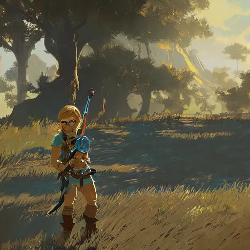 Image similar to breath of the wild screenshot painted by craig mullins,