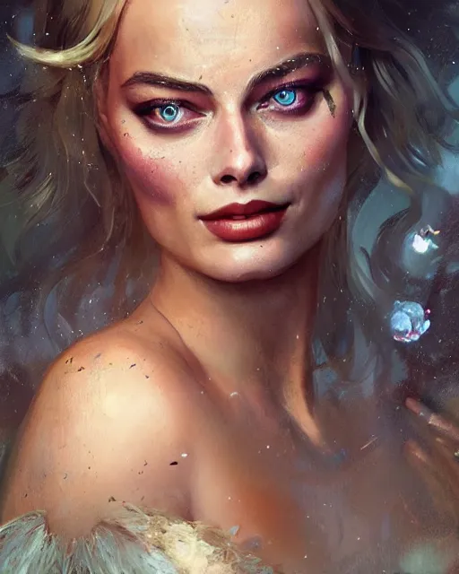 Prompt: margot robbie as a fairy, hyper realistic face, beautiful eyes, fantasy art, in the style of greg rutkowski