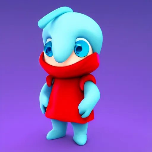 Image similar to a cute cyan crystal character design wearing a red cloth strip on top, 4K HD, 3D render