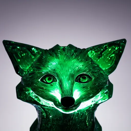 Image similar to Portrait photography of a glowing Emerald fox sculpture