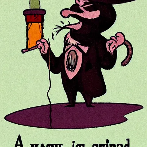 Image similar to a wizard rat smokes a pipe atop a mountain, 1930 photograph, colorized, full body, fancy clothes, magical particles