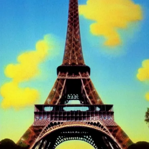 Image similar to the eiffel tower painted by bob ross