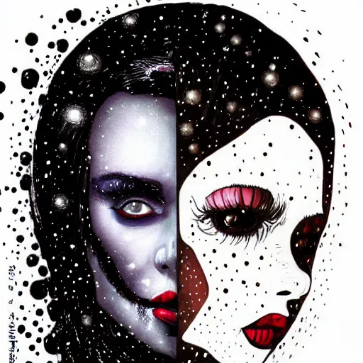 Prompt: vampire woman portrait made out of galaxies, beautiful, cyborg, tim burton comic book art