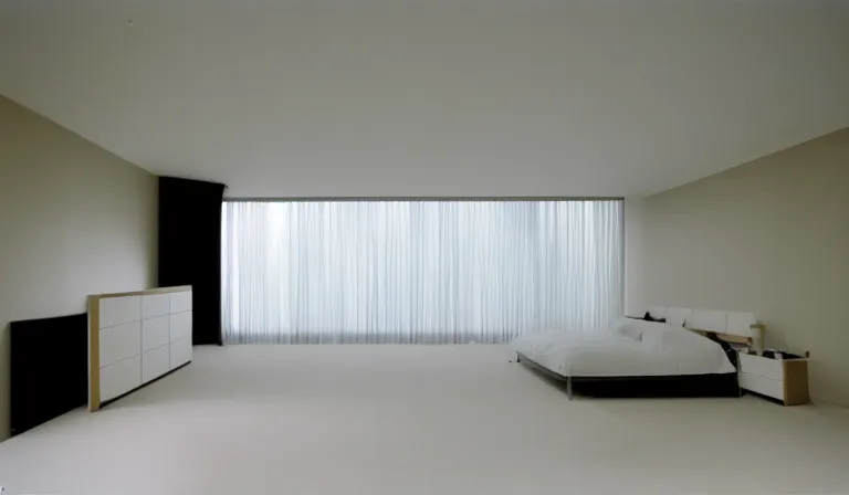 Image similar to A bedroom designed by Ryoji Ikeda, 35mm film, long shot