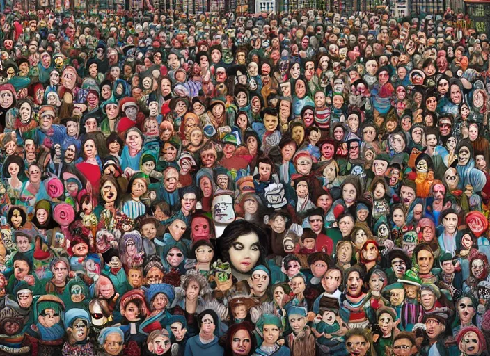 Image similar to where's waldo, lowbrow, matte painting, 3 - d highly detailed, in the style of mark ryden,