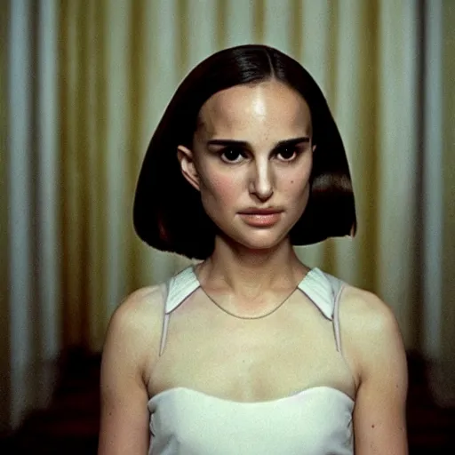 Image similar to Portrait of young Natalie Portman in a Wes Anderson movie, 4k cinematic quality, bluray image