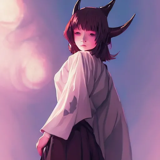 Image similar to a beautiful young japanese jodie foster as a horned satanic witch, by guweiz and wlop and ilya kuvshinov and artgerm, aesthetic, gorgeous, stunning, alluring, attractive, artstation, gapmoe yandere grimdark, painted by greg rutkowski makoto shinkai takashi takeuchi studio ghibli, akihiko yoshida