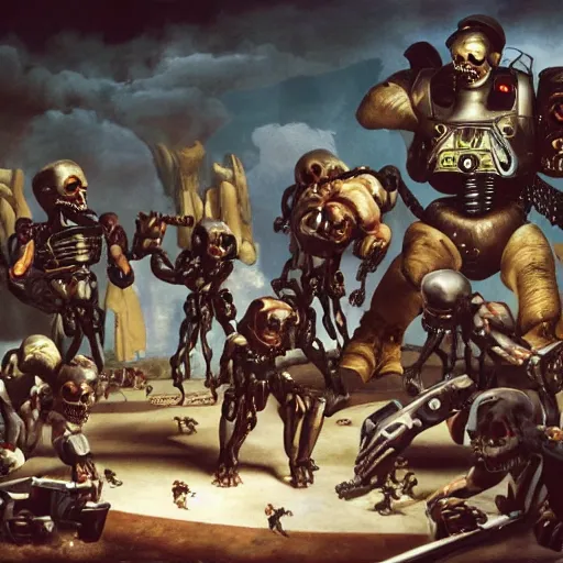 Prompt: terminators vs humans painted by michelangelo