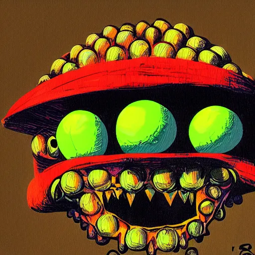 Image similar to a tennis ball monster ,tennis ball, colorful, Indiana jones, digital art, fantasy, magic, trending on artstation, ultra detailed, professional illustration by Basil Gogos