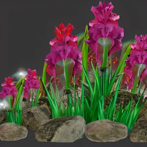 Prompt: gladiolus flowers made from rocks and gemstones, unreal engine