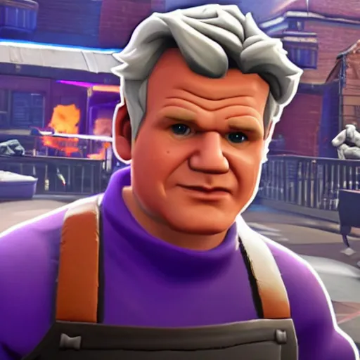 Image similar to gordon ramsay as fortnite character, gameplay screenshot