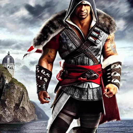 Image similar to dwayne johnson as ezio auditore