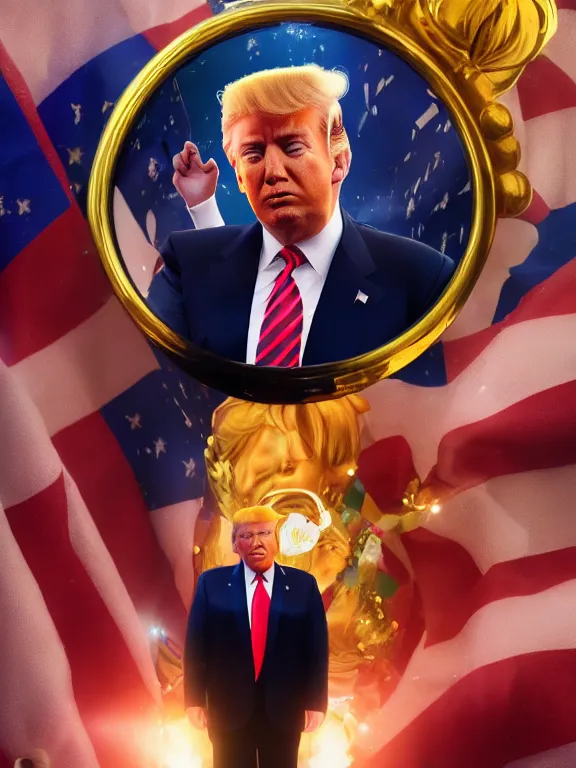 Image similar to portrait art of Donald Trump as Sailor Moon 8k ultra realistic , lens flare, atmosphere, glow, detailed, intricate, full of colour, cinematic lighting, trending on artstation, 4k, hyperrealistic, focused, extreme details, unreal engine 5, cinematic, masterpiece