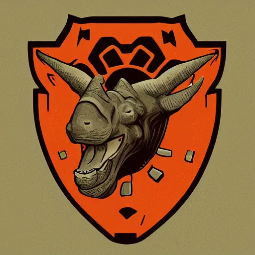 Prompt: triceratops head surrounded by dogs, family crest, style of kilian eng, light, simple, illustration, tattoo,