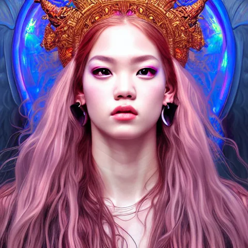 Image similar to portrait of jossi of blackpink, goddess of hell, highly detailed, digital painting, smooth, sharp focus, illustration, ultra realistic, 8 k, art by artgerm and alphonse mucha