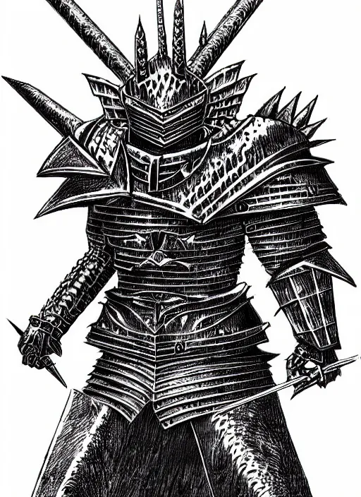 Image similar to wrewolf armored knight by kentaro miura